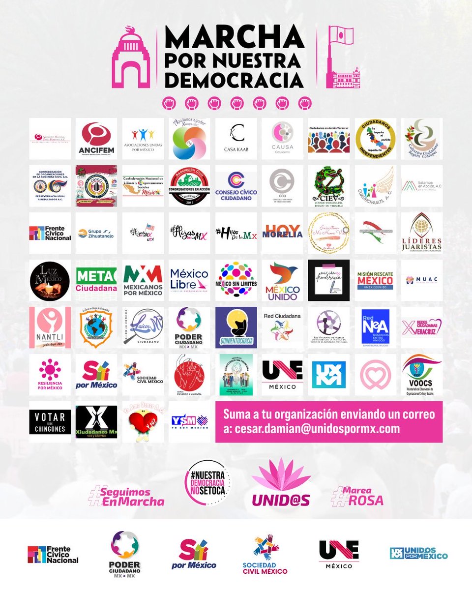 Todas estas organizaciones convocamos a la Marcha en Defensa de la Democracia del 18 de febrero. Suma a tu organización!!!