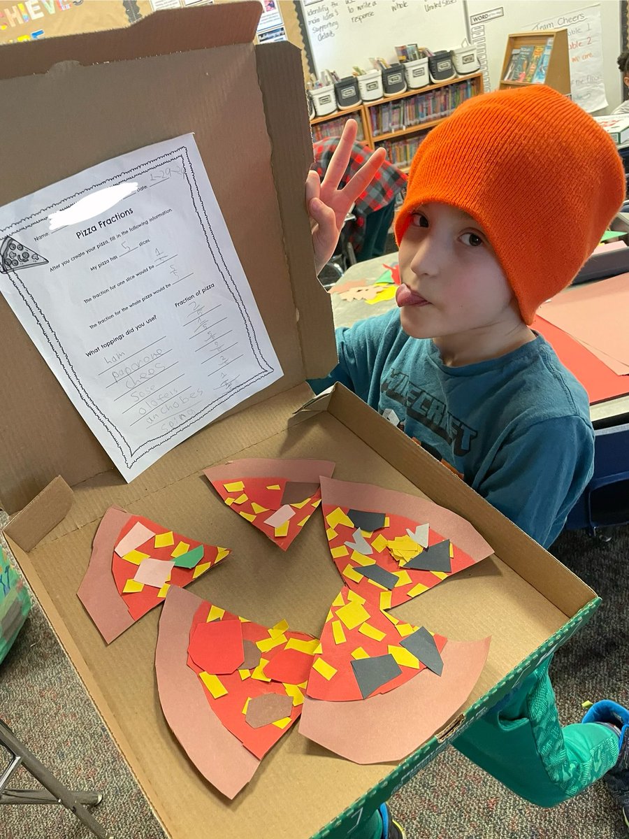 PVWollberg's tweet image. Making Fraction Pizzas🍕 One of my favorite activities in 3rd Grade! Thank you to @PapaJohns for the pizza boxes to display our mouth watering creations😋 #pvlearns #fractions #mathisfun