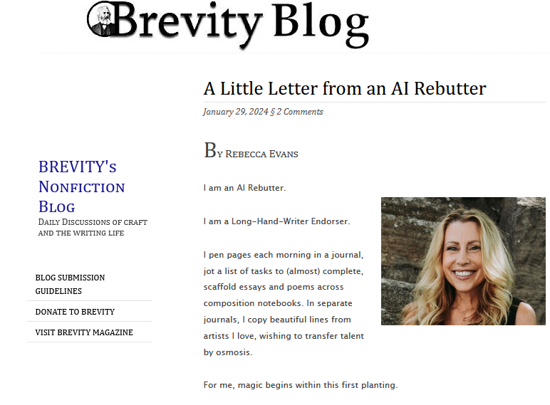Brevity! One of those lit journals that acts as both a resource and a source of inspiration.

To have an essay up at Brevity, well, I'm still giddy. And thankful. Yes, I'm thankful that my essay has this incredible space to call HOME.

brevity.wordpress.com