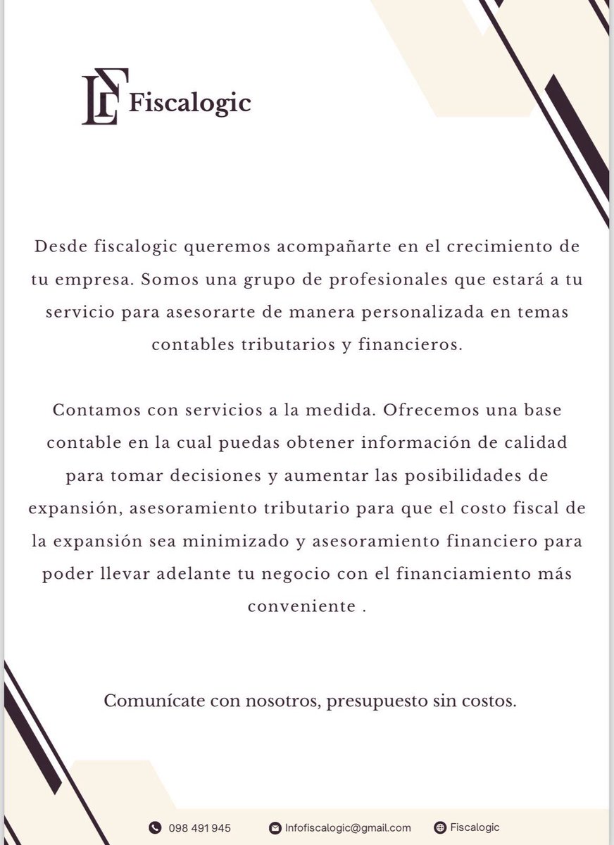 Angel_Tedesco's tweet photo. ¿Necesitas asesoría contable, asesoría en finanzas, liquidación de impuestos, liquidación de haberes, trámites en entes públicos y más? Entonces necesitas FISCALOGIC

¡Seguilos en Instagram, y empezá a manejar tu empresa con verdaderos profesionales!

https://t.co/LwJOoBnl1Z https://t.co/PQ3UQHj6Ku