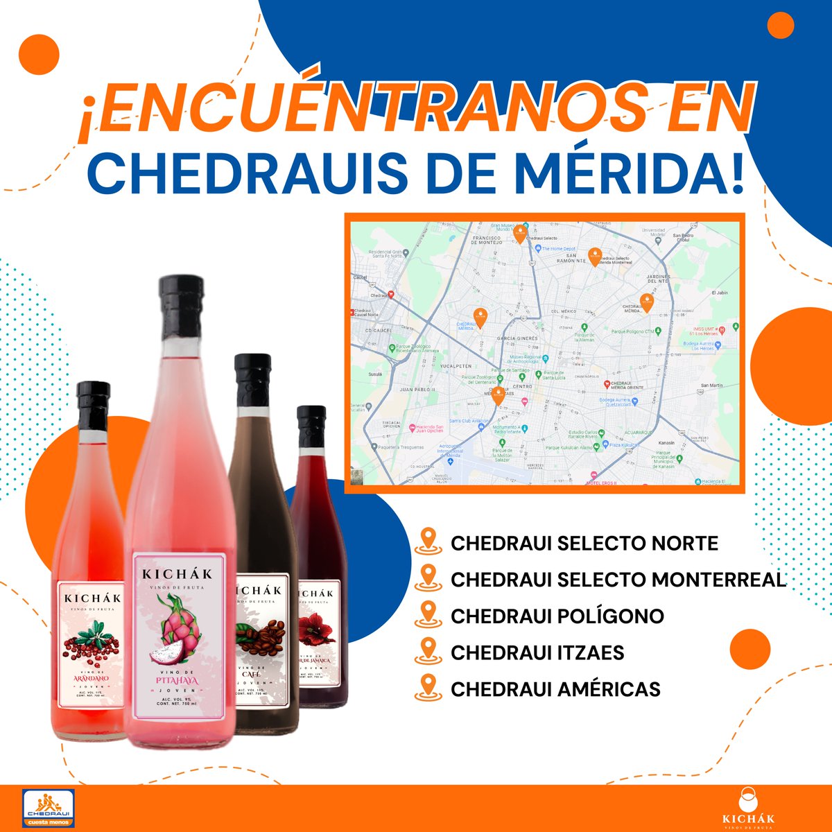 KichakVinos's tweet photo. ¡EL SABOR ÚNICO DE KICHÁK EN CHEDRAUI! 🍷✨

Tus Vinos De Fruta favoritos han llegado a Chedraui. 🥳

Corre a tu sucursal más cercana y encuéntranos en la sección de vinos y licores o productos hechos en Yucatán... 🍾

¿Tienes alguna duda? ¡Contáctanos! https://t.co/D0BHAESYEo https://t.co/LLP5colYEi