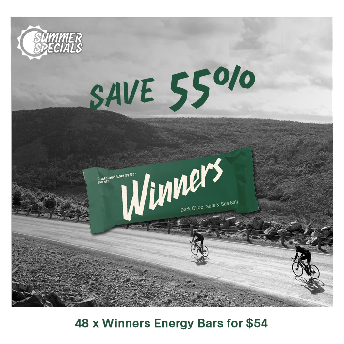 Our Summer Sale with special pricing on our 55g Energy Bars and Chews range - including 48 Energy Bars for $54  - is ending Thursday, 1 February 2024.   

All flavours are in stock so make sure you head to winnersbars.com for all your upcoming exercise needs!
