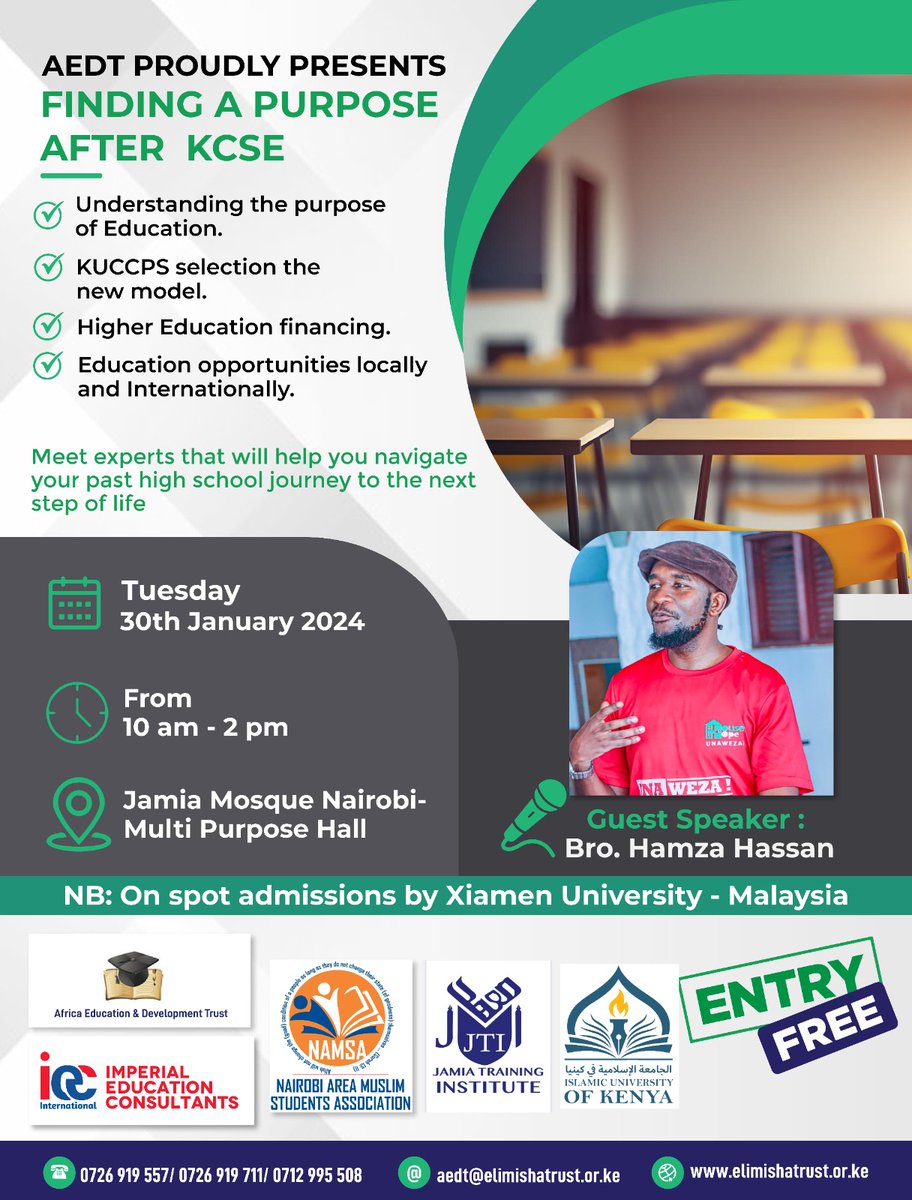 #IkoMentorshipKE

GOOD MORNING 🌅

IT'S D-DAY

All roads lead to <a href="/jamia_mosque/">Jamia Mosque Nairobi</a> Multipurpose hall for the long awaited forum on #WhatNextAfterHighSchool 

Let's meet and learn together!!!

You can't afford to miss this 🔥🔥🔥#IkoScholarshipKE 
<a href="/abdallaumar1/">abdalla umar</a> <a href="/Ali_Manzu/">Ali 'Mwamvita' Manzu</a> <a href="/dr_saado/">Saado</a>