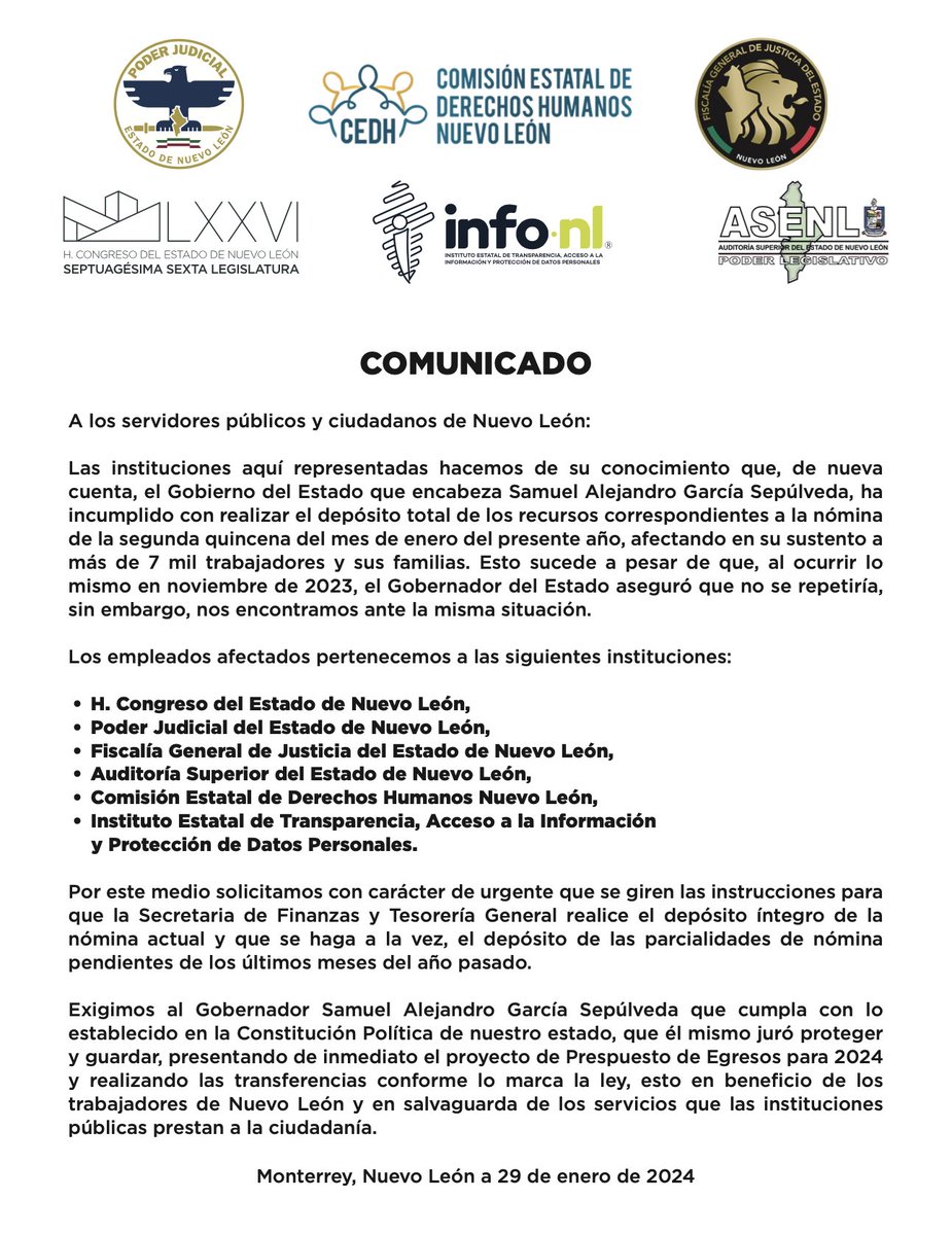 CEDHNL's tweet photo. #ComunicaCEDHNL 📢 | Comunicado Importante a la ciudadanía y a las personas servidoras públicas de Nuevo León. https://t.co/BLqIo0IYxD
