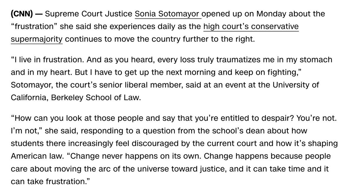 From Justice Sotomayor, who spoke at @BerkeleyLaw today. cnn.com/2024/01/29/pol…