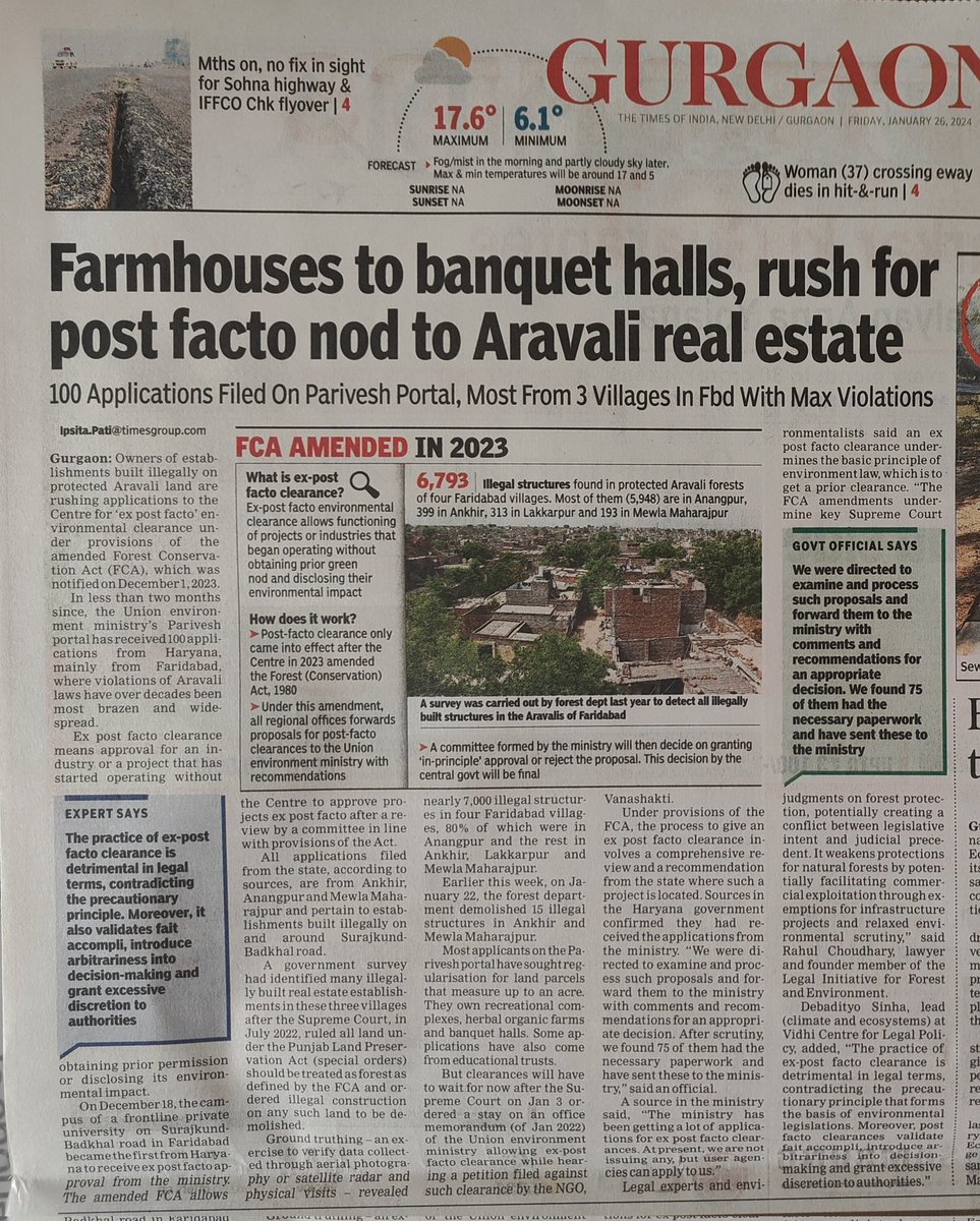 Farmhouses to banquet halls, owners rush to Centre for post facto nod for #Aravali real estate 100 Applications From State. @rahuulchoudhary @debadityo @lifeindia2016 @pargaien @JungleWalaIFS @moefcc Read the full story here rb.gy/pd1io9
