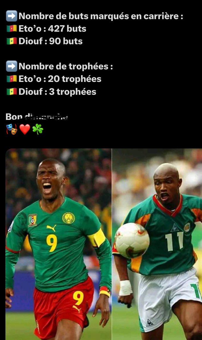 Est-ce que vous vous rendez compte qu’au aucun joueur africain, ne dépassera jamais le palmarès de Samuel eto’o #diouf #cameroun #divertissement #lecontineng #CAN2023 #CoupduMarteau 🇨🇮🇨🇲 ~> 😹🇸🇳 dehors