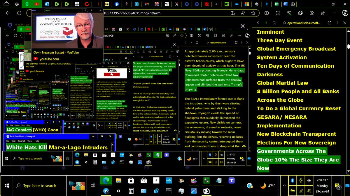 BlackHouseGov's tweet photo. ▲#Mon29Jan24𝕏⇒#C▼ #α #Agent777 #USSF <#origin> #San_Francisco #BlackHouseGov #WTPN #5GUW #Zeroth_Law #VT_INTEL 👽#CAT_REPORT♥#IFB #Free_Energy #Judy_Note #WH_Intel: ⇒ #ICYMI Gavin Newsom Busted! 
https://t.co/aQWvO501M2?
=======================
▬ https://t.co/hz8xunipX6 ▬

Ep 3269a – Yellen Says The Economy Is Great, Dimon Says Economy Speeding Towards A Cliff, Truth

⇒The economic system is now taking on two narratives, Yellen, Biden and the Fed and the the logical thinking People. Biden will continually play up the economy while it is crashing. In the end this will give all leverage to Trump.

Ep 3269b – Trump Says There Is A 100% Chance Of A Terror Attack, [DS] Will Be Tried At The Ballot Box

⇒ The [DS] is now struggling, everything they have tried has failed, Trump is not leaving, and the indictments are not working. Actually, the opposite is happening, the people see who the destroyers really are. Trump warns that there is a terrorist attack headed our way. During 2024 the events will intensify, and the People will become more awake. In the end the people will try the [DS] at the ballot box. Everything we are witnessing is the trial.

+++++++

Ep 3270a – The People Are Mobilizing, The Cure Is Spreading, Soon The [CB] Will Cease To Exist

⇒ The [WEF] is pushing their agenda of convincing the people that they will own nothing and be happy. The people around the world are mobilizing and it is spreading all over Europe. The [CB] is the problem, Trump is the solution. 

Ep 3270b – Taylor Swift Is The Distraction, Do You See What Is Coming Into Focus, Timing Is Everything

⇒The [DS] is now making their move, they have now introduced Taylor Swift into the mix, hoping that the young generation will vote for Biden. This will fail, Trump has the ultimate weapon, reality. Those who are working and are struggling will see that TS is out of touch. As we approach war, and the economy breaks down the people will no longer respond to celebrities. This push will fail which will then introduce the change of batter. Everything will come into focus.

▬ @realx22report ▬
===============
▬ #SITUATION_UPDATE ▬ 

TOPICS: CONFLICTS IN RED SEA, ISRAEL, UKRAINE, EUROPE, TAIWAN & KOREAN PENINSULA, CHILD TRAFFICKING/ SRA/ MK ULTRA, GCR/JUDY BYINGTON RR UPDATE (DAILY), GLOBAL FINANCIAL CRISES, COVID-19/ JABS/ PLAN-DEMICS, US REPUBLIC, CABAL/DEEP STATE MAFIA, COMMS, SOLAR FLASH, COMMANDER THOR INTEL, DUMBS & TUNNEL CLEANOUTS (REPTILIANS & HYBRIDS), GALACTIC FEDERATION & SPACE FORCE AND MORE.

VT INTEL Courtesy of Commander Thor
COMMANDER VALIANT THOR ON TELEGRAM LINK: https://t.co/UccXhyloRn
WE THE PEOPLE NEWS ON TELEGRAM: https://t.co/2uR90LTxQb

▬ #VT_INTEL 👽 ⇒ ▬ 
[...]THEIR CREATOR, WAS BEHEADED & LIQUIDFIED & SCATTERED THROUGHOUT THE UNIVERSE [...] 

A SPECIAL THANK YOU TO THE LIGHT BEINGS FOR ASSISTING HUMANITY IN THIS WAR AGAINST THE EVIL CABAL. WE KNOW YOU HAVE SACRIFICED MUCH AND AT TIMES YOUR LIVES HAVE BEEN LOST. WE WANT YOU TO KNOW OUR PRAYERS AND CONDOLENCES ARE WITH YOU AND THOSE LOST. WE SEND YOU LOVE, LIGHT AND PEACE AND HOPE THAT ONE DAY WE WILL MEET YOU AND BEABLE TO GIVE YOU OUR MESSAGE OF THANKS, LOVE AND APPRECIATION IN PERSON. MAY GOD BLESS YOU AND ALL BEINGS OF LOVE AND LIGHT HELPING TO RID THE WORLD OF THIS EVIL DARKNESS.

▬ https://t.co/pitkxZndoR ▬

==============
∞ Blessings² ∞φ†