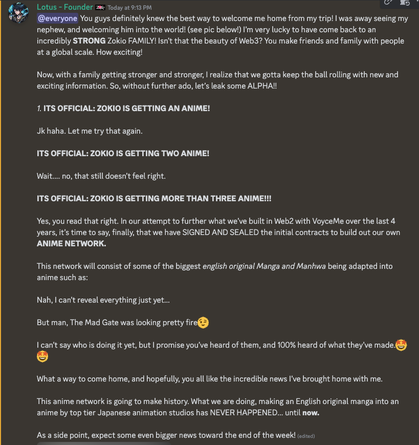 rapa_eth's tweet photo. TLDR; @zokioverse 

1. 3 Anime Productions Confirmed (Signed and Sealed)
2. Hinted $Zokio will power the ecosystem
3. Bigger news toward the end of the week
4. New Webcomic Series Confirmed!  -   https://t.co/e5iFsrG2Jr

LFG https://t.co/CEM8GRx3dP