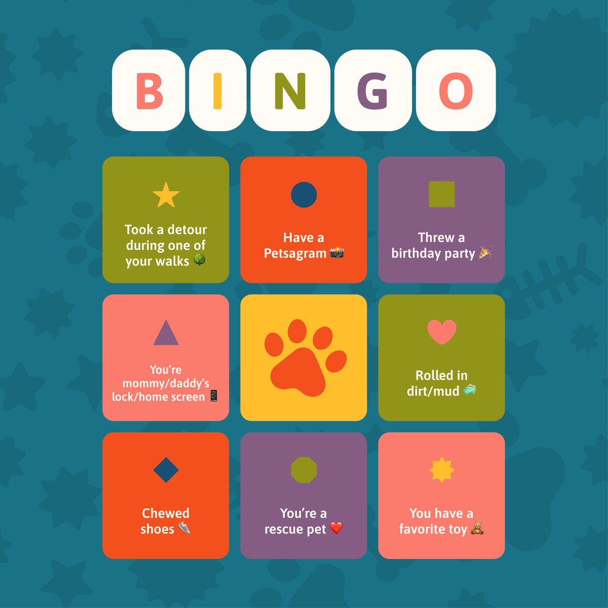 petfriendlys_ph's tweet photo. Relax and unwind this week with a Pet Bingo 🧩🎲 Share this post and cross out every tile that applies to you &amp; your pet! We'd love to see how many pets are being loved (and naughty 😆) this season 🐾

-

#petgame #petbingo #bingo #bingogame #petfriendlysph https://t.co/JseK6VLQcu