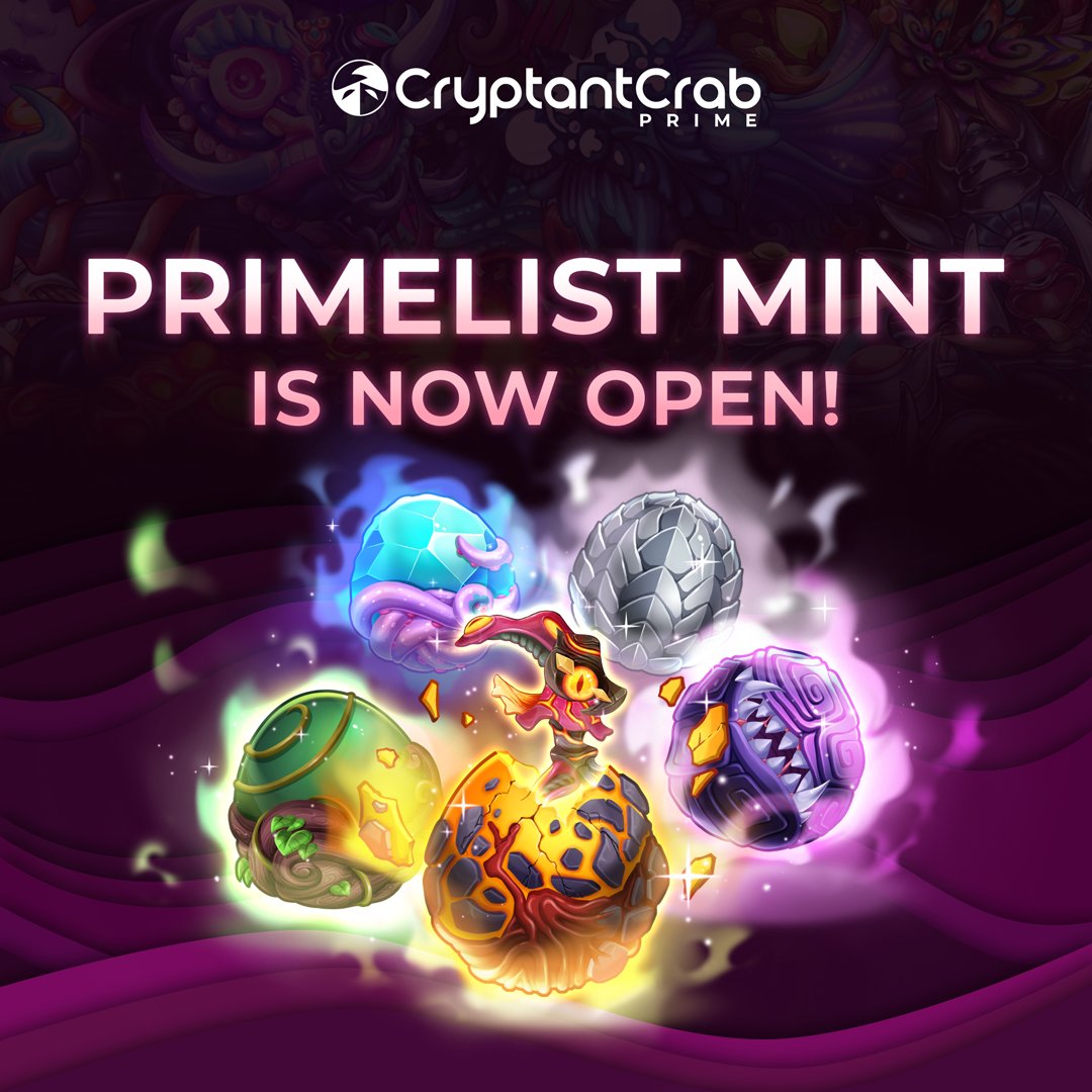 CryptantCrab's tweet photo. The day of summoning is upon us. The Primelist #NFT  mint begins now.

May the elements rage in your favor on this fateful day.
https://t.co/57mGafgyhG https://t.co/IqFovY3plO