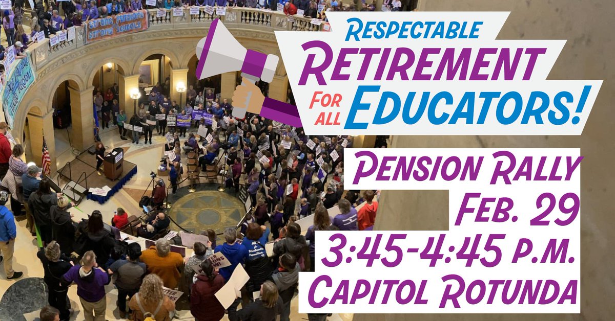 EducationMN's tweet photo. One month from today! Join educators from across Minnesota as we rally for pension reform at the Capitol!! https://t.co/pwyTkl4V9A #mnleg #fairpensionsnow #pensionequitynow https://t.co/Dyrq1isdgt