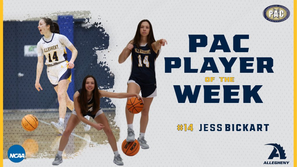 As a result of her performance, Jess Bickart was named the PAC Player of the Week. 
She averaged 14 points, 16.5 rebounds, &amp; 7 assists in our 2 wins. 
She achieved career highs in both points (24) &amp; rebounds (22) against Geneva on Saturday. 
Congrats, Jess!! 
#GoGators 🏀🐊