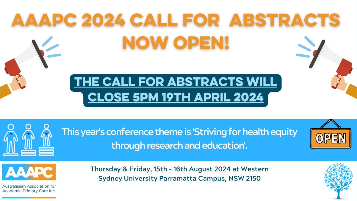 AAAPC_ANZ's tweet image. #AAAPC24 Conference Abstracts are OPEN! Submit your 300 word abstract now for an oral presentation, poster presentation, or interactive workshop here aaapc.org.au/ARC/abstracts