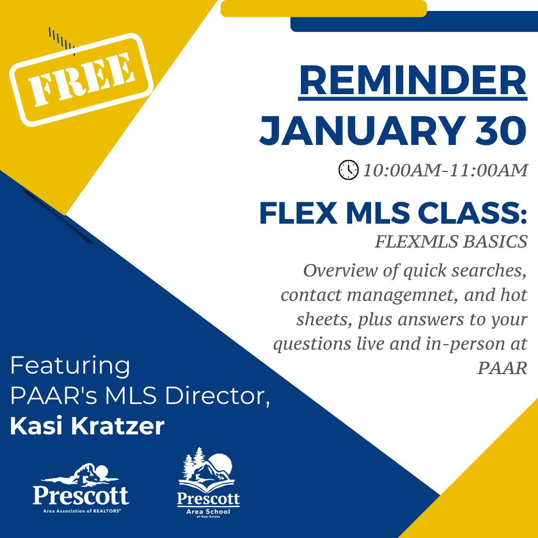 Don't forget! 📅 FlexMLS Basics class at PAAR office, 10am TOMORROW! Bring your questions & prep for insights. 🏡✨ See you there for some #RealEstateProTips!