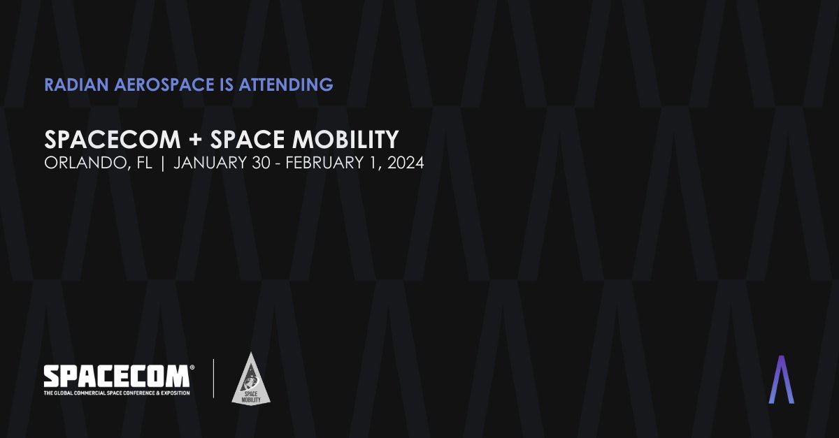 Connect with Radian's Chief Strategy Officer, Jeff Matthews, and Chief Revenue Officer, Jeff Feige, at #SPACECOM and #SpaceMobility this week in Orlando! To learn more about all things Radian or schedule a meeting at the show, email inquiries@radianaerospace.com.