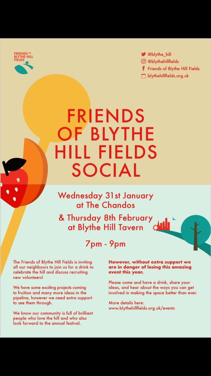 FoBlythe Hill Fields (@blythe_hill) on Twitter photo 📣 Join our Open Socials!
If you’re curious about the Friends of #BlytheHill Fields and are thinking about #volunteering at this year's BHF festival or Biodiversity group, come and join us for a drink and a chat.
•Wed 31 Jan at <a href="/ChandosSE23/">🆃🅷🅴 🅲🅷🅰🅽🅳🅾🆂</a>
•Thu 8 Feb at <a href="/BlytheHillTav/">Blythe Hill Tavern</a> 📣 Join our Open Socials!
If you’re curious about the Friends of #BlytheHill Fields and are thinking about #volunteering at this year's BHF festival or Biodiversity group, come and join us for a drink and a chat.
•Wed 31 Jan at <a href="/ChandosSE23/">🆃🅷🅴 🅲🅷🅰🅽🅳🅾🆂</a>
•Thu 8 Feb at <a href="/BlytheHillTav/">Blythe Hill Tavern</a>
