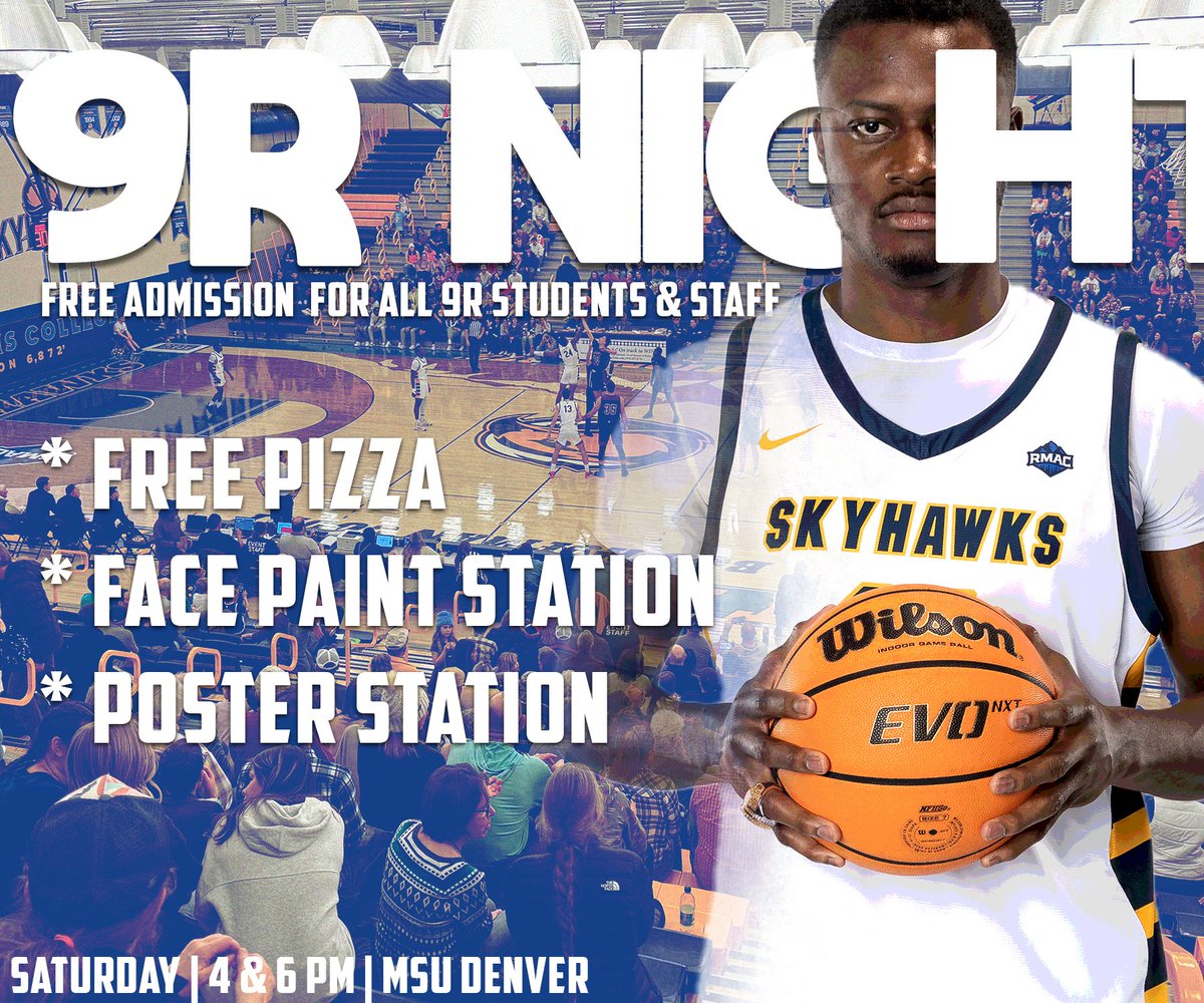 FLCSkyhawks's tweet photo. 🚨 SKYHAWKS FANS 🚨

It's going to be a BIG week inside of Whalen, and we need your support!

𝗙𝗥𝗜𝗗𝗔𝗬: White Out, FREE t-shirt for first 200 students
𝗦𝗔𝗧𝗨𝗥𝗗𝗔𝗬: 9R Night, FREE admission for all 9R students &amp; staff, free pizza, face paint/poster-making station https://t.co/3wuNRME1BA