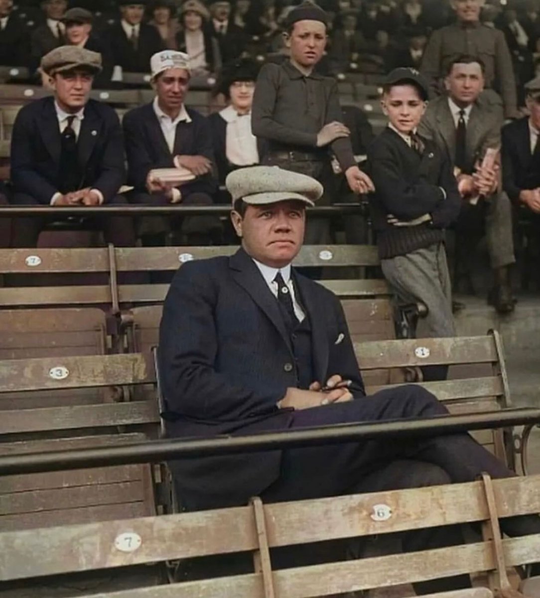 Babe Ruth alone in the stands, Washington, 1922.