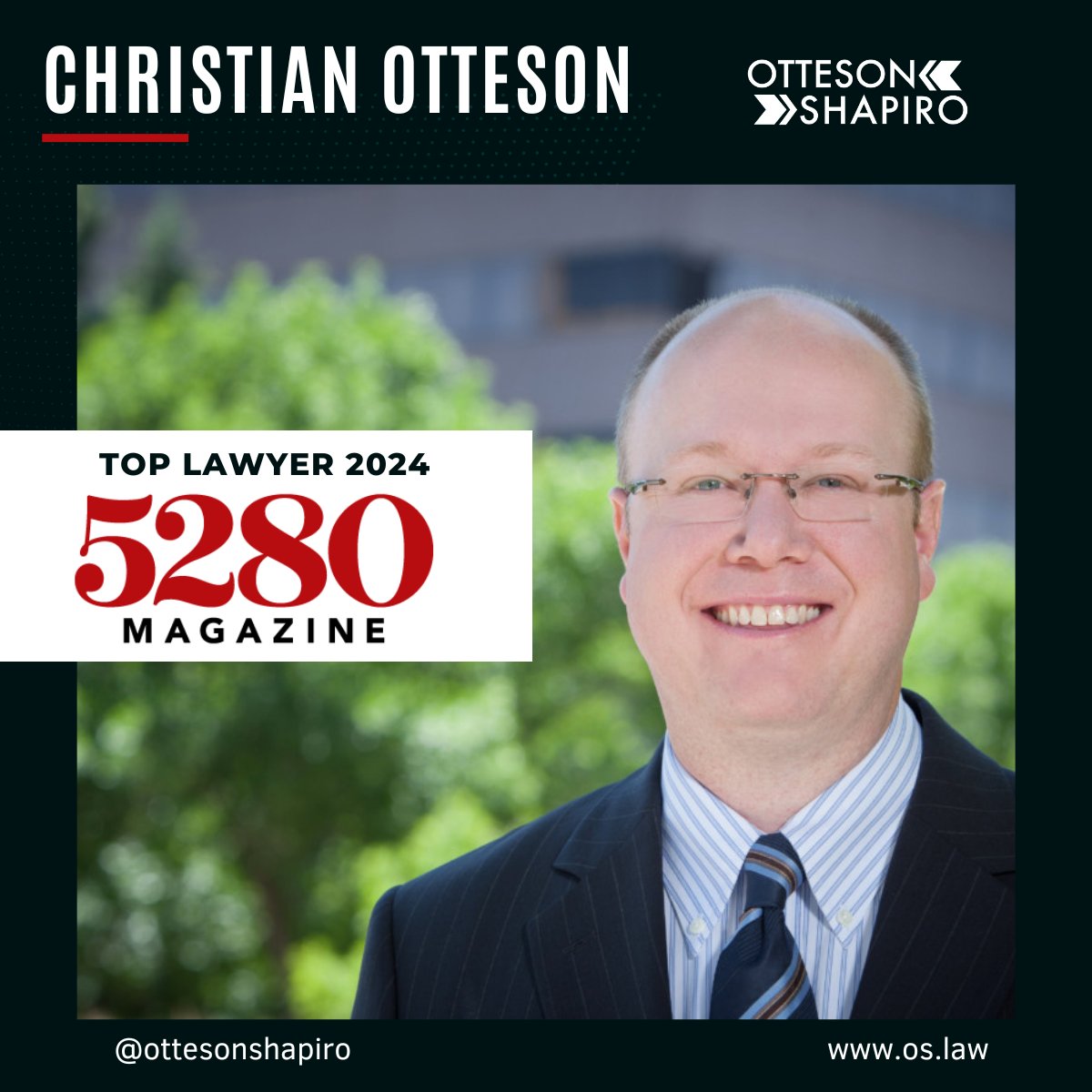 Otteson Shapiro Partner Christian Otteson has been named Top Lawyer 2024 by <a href="/5280Magazine/">5280 Magazine</a>. He is recognized in the “Banking” category. Learn more here: bit.ly/3OnkW2O  

#Lawfirms #Legalnews #Lawyers #Awards