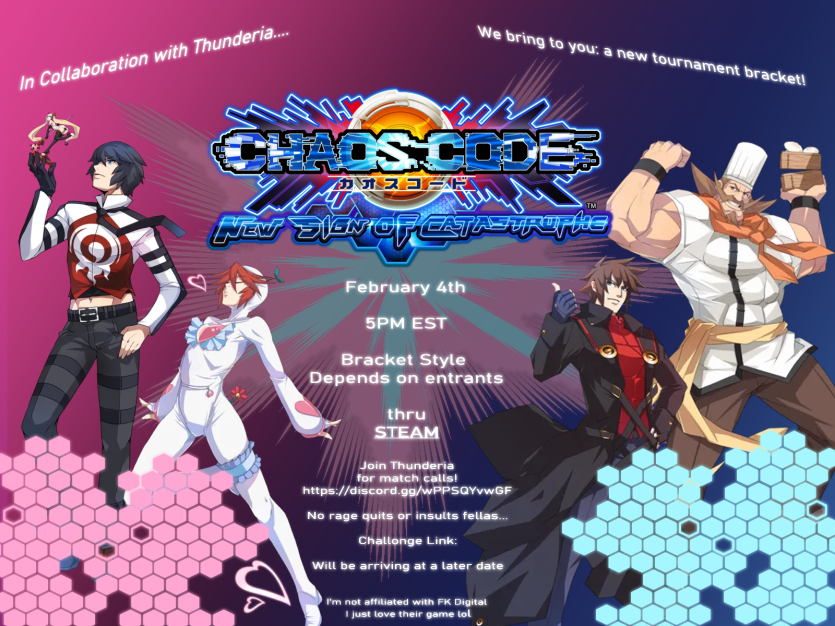 FangKazuma's tweet photo. THANK YOU ALL FOR WAITING!!! CHAOS CODE SIGN UPS ARE LIVE!!!
Make sure to join the discord as well!
https://t.co/eWgScH4tzQ
https://t.co/rQ17FfpB7L
#chaoscode #FGC #feb4th #tourney #nsoc #newsignofcatastrophe https://t.co/OP2yL5N5My