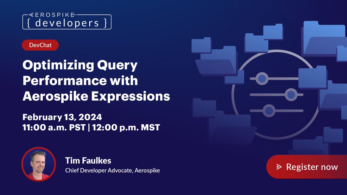 aerospikedb's tweet photo. Join the DevChat team on February 13 for a live webinar to learn what Expressions are, how to use them and real-world examples of their power. First 4 Developer registrants today could win an Amazon gift card. Register 👇https://t.co/1QUBtMmAqZ #developer #database #realtime https://t.co/Wclt8qGBtF
