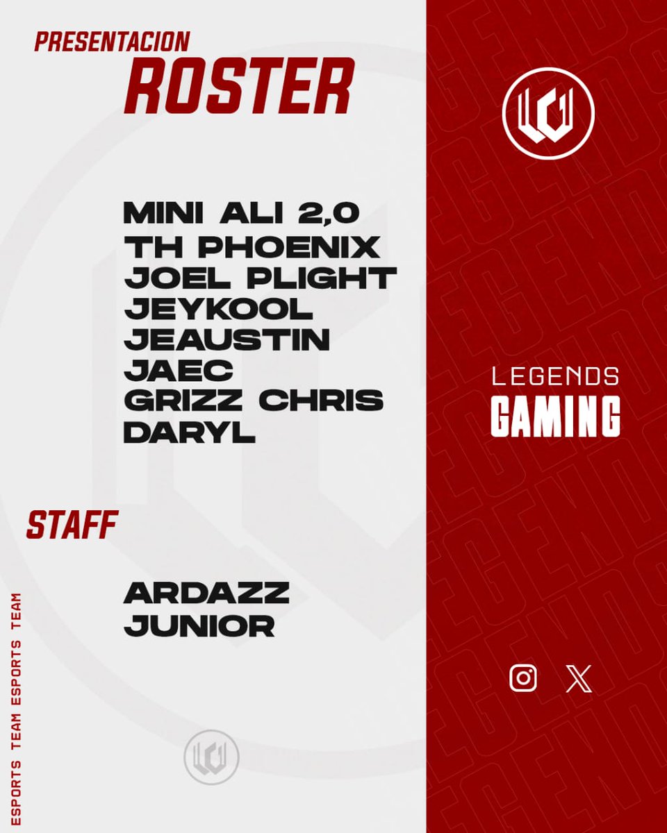 ❤¡LAS LEYENDAS ESTÁN DE VUELTA! 🚀😍

👊🏼 Listos para dar lo mejor en este nuevo desafío, en el territorio panameño. <a href="/LPCRpa/">LPCRpa</a> 🔥

💎 Roster
🇵🇦<a href="/AliFJ_CR/">MiniAli CR⚡️</a>
🇵🇦<a href="/PhoenixPaAngel/">Phoenix</a>
🇵🇦<a href="/jaimer1415qq/">Jaime Rodriguez</a>
🇵🇦<a href="/jeaustin07/">★☆Jeͥⱥuͣsͫτin☆★</a>
🇵🇦<a href="/JoelLizondro/">Joel Lizondro</a>
🇵🇦<a href="/iamJaec_CR/">Jaec</a>
🇵🇦<a href="/Jeikol01/">Jeikol</a>
🇵🇦<a href="/christi04119371/">Christian</a>

#GoLegendGaming 🤩