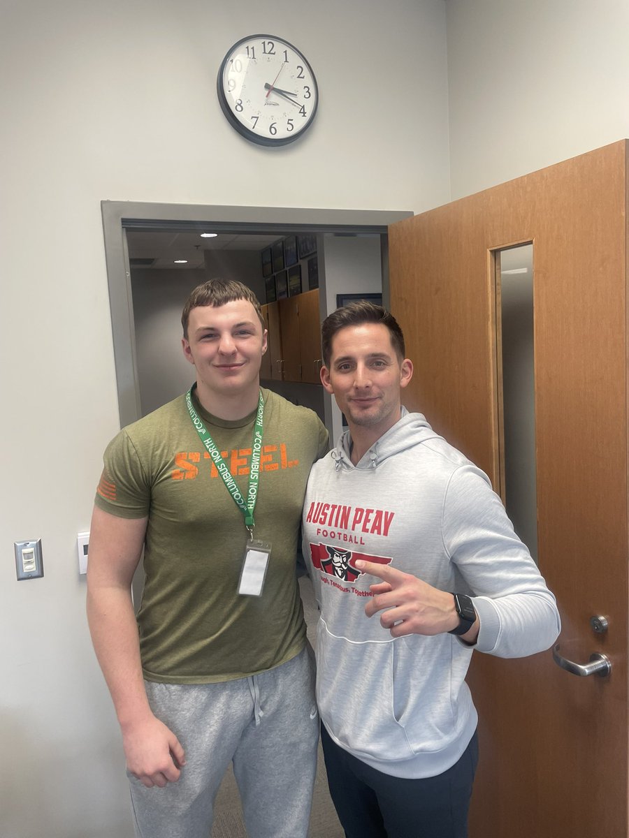 Luke Russell 6’3 220 ‘25 ILB (@lukerussell34) on Twitter photo Thank you <a href="/CoachNudo/">Jack Nudo</a> for stopping by school today and showing me what <a href="/GovsFB/">Austin Peay Football</a> has to offer!
<a href="/DogPackFB/">Columbus North FB</a> <a href="/Coach_Haston/">Logan Haston</a> <a href="/_CoachTeague_/">Luke Teague</a> <a href="/IndianaPreps/">Indiana Preps</a> Thank you <a href="/CoachNudo/">Jack Nudo</a> for stopping by school today and showing me what <a href="/GovsFB/">Austin Peay Football</a> has to offer!
<a href="/DogPackFB/">Columbus North FB</a> <a href="/Coach_Haston/">Logan Haston</a> <a href="/_CoachTeague_/">Luke Teague</a> <a href="/IndianaPreps/">Indiana Preps</a>