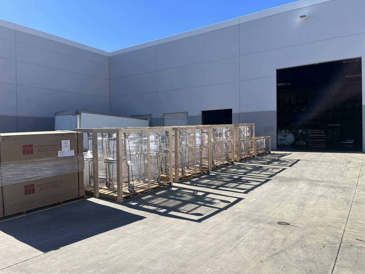 MortechMfg's tweet photo. Another beautiful day at the Mortech plant. ☀️ A line of autopsy carriers are crated and ready to be shipped. 🚛 https://t.co/BfLS2Y5Vfq