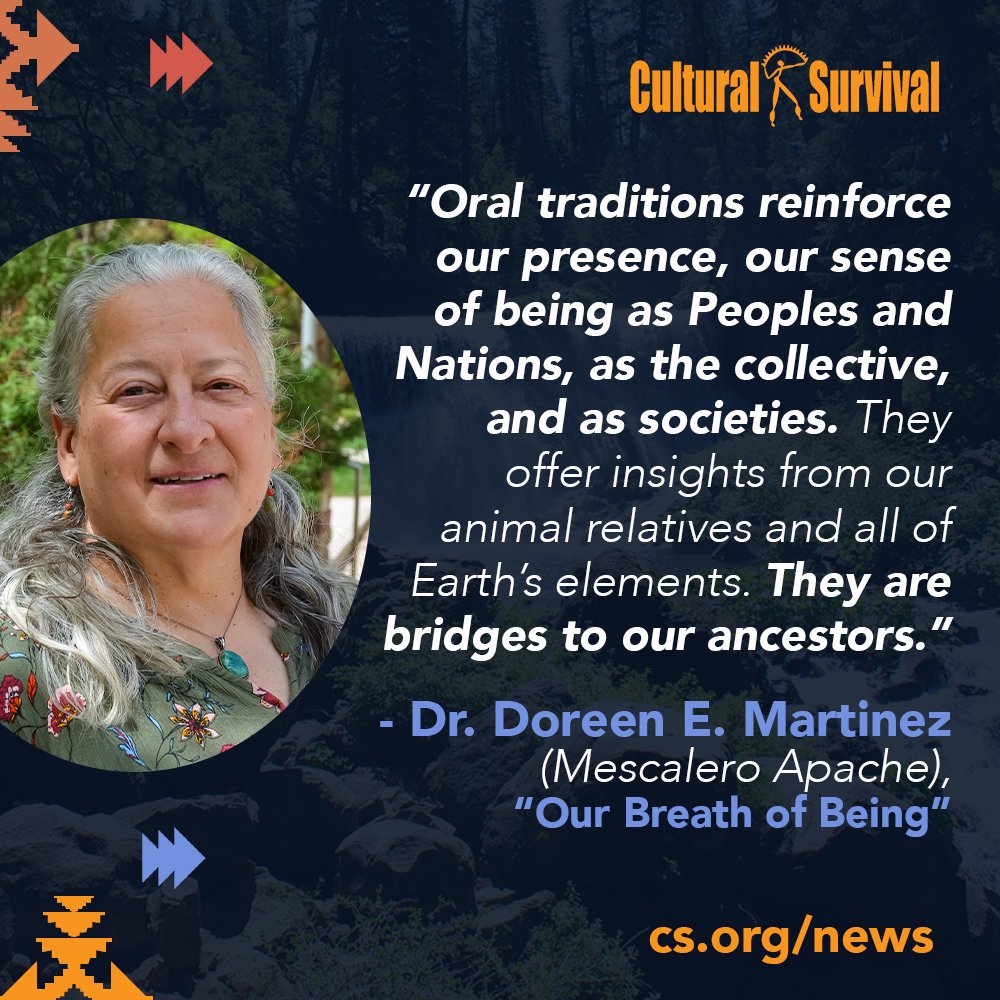 CSORG's tweet image. Read Dr. Doreen E. Martinez's (Mescalero Apache) writing for #CulturalSurvival about Native oral traditions. #IndigenousValues #IndigenousStoryTelling #IndigenousPeoples #CS 

culturalsurvival.org/news/our-breat…