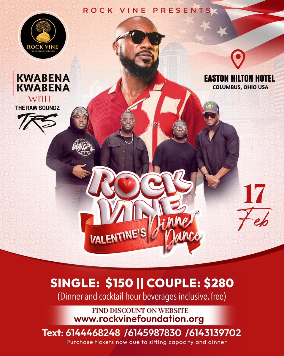 Bringing in the season of love with Kwabena Kwabena 
@rockvinefoundation <a href="/kbkbmuzic/">Kwabena Kwabena #voicenote</a> x @therawsoundz <a href="/MmattersP/">MUSICMATTERS</a> 
📍Hilton Columbus at Easton
🎫 Tickets are available at rockvinefoundation.org

#columbusvalentinesday #kwabenakwabena #therawsoundz