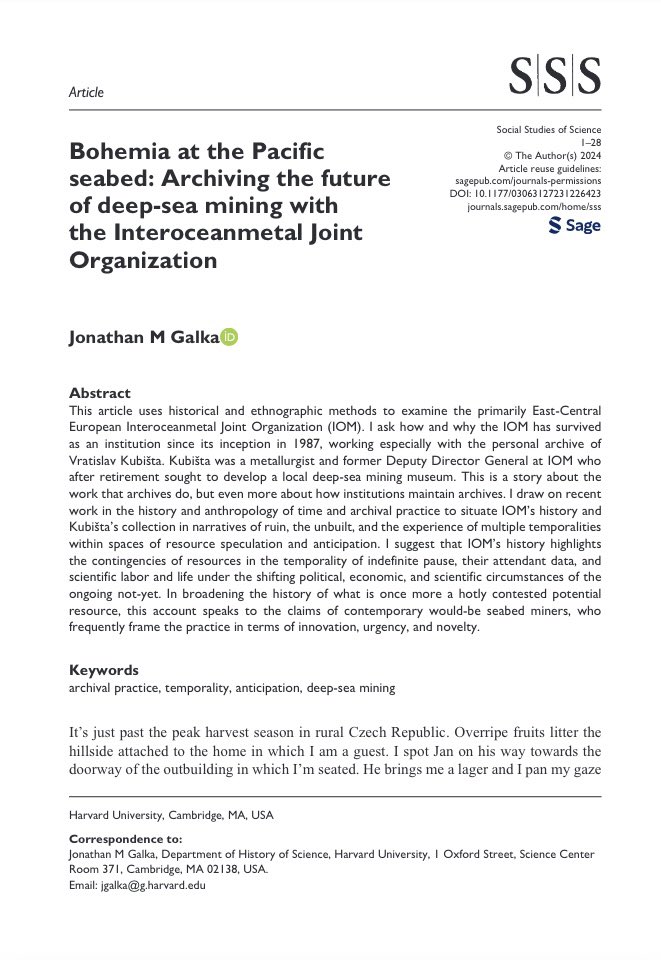 new writing! what has it been like to be a deep-sea miner in a world without commercial deep-sea mining? How has the Pacific seabed been storied from (landlocked) east-central Europe? #oceanhist #deepseamining

doi.org/10.1177/030631…