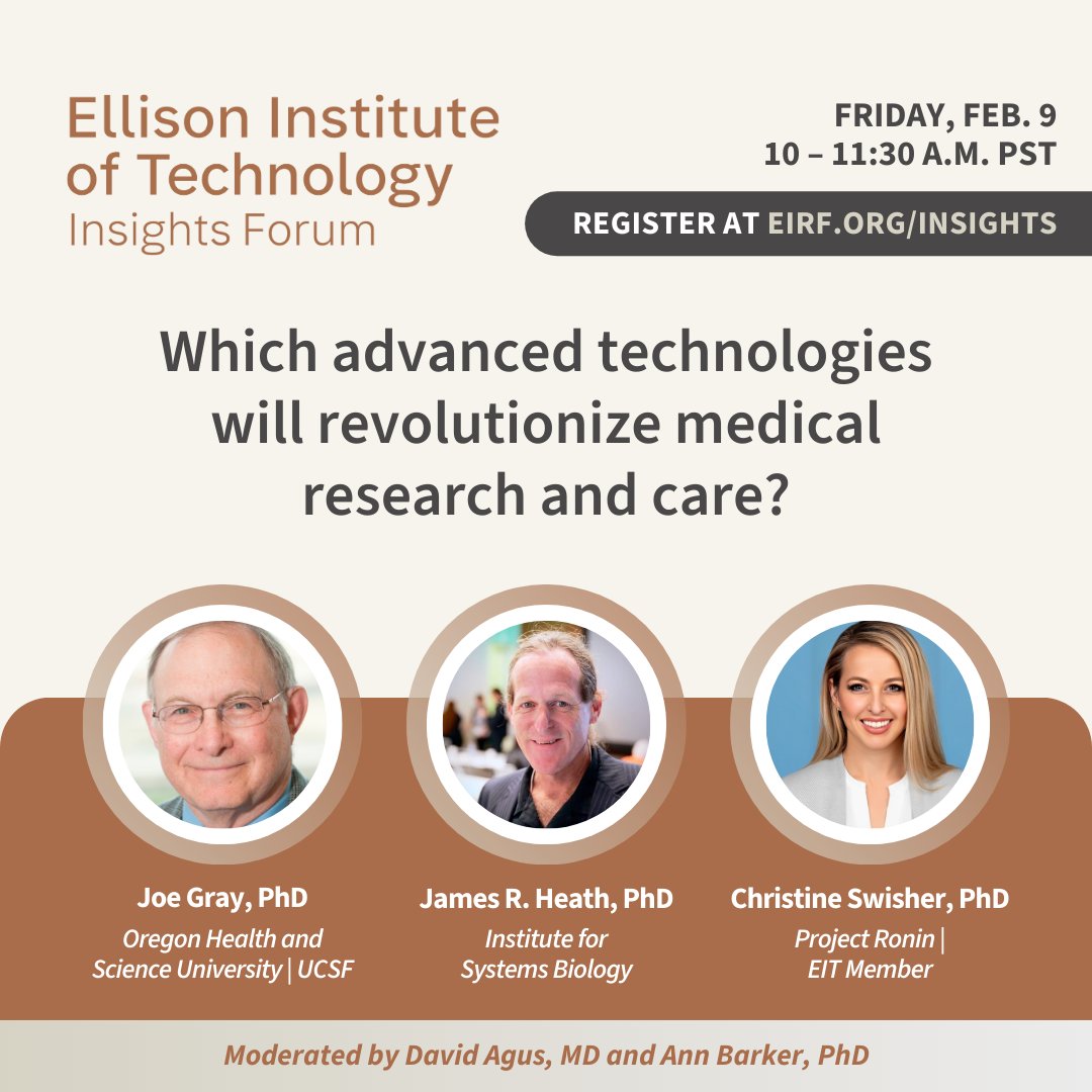 Join us for our Feb. 9 @EITLosAngeles #InsightsForum where our expert panelists will explore which groundbreaking advanced technologies – from #imaging to #nanotech & #AI –  will revolutionize the treatment and prevention of #cancer and complex diseases. Don’t miss this