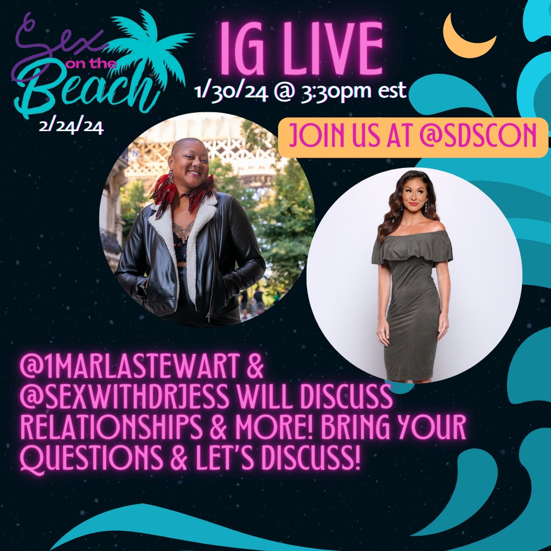 Join us on IG at 3.30pm EST tomorrow for a special treat! Our OWN @1marlastewart and THE Dr. Jess O'Reilly will be going live to talk about all things relationships and answer YOUR questions! Don't miss it! #YourExplorationDestination #justcome #hedonism #sdscon #sdscon24