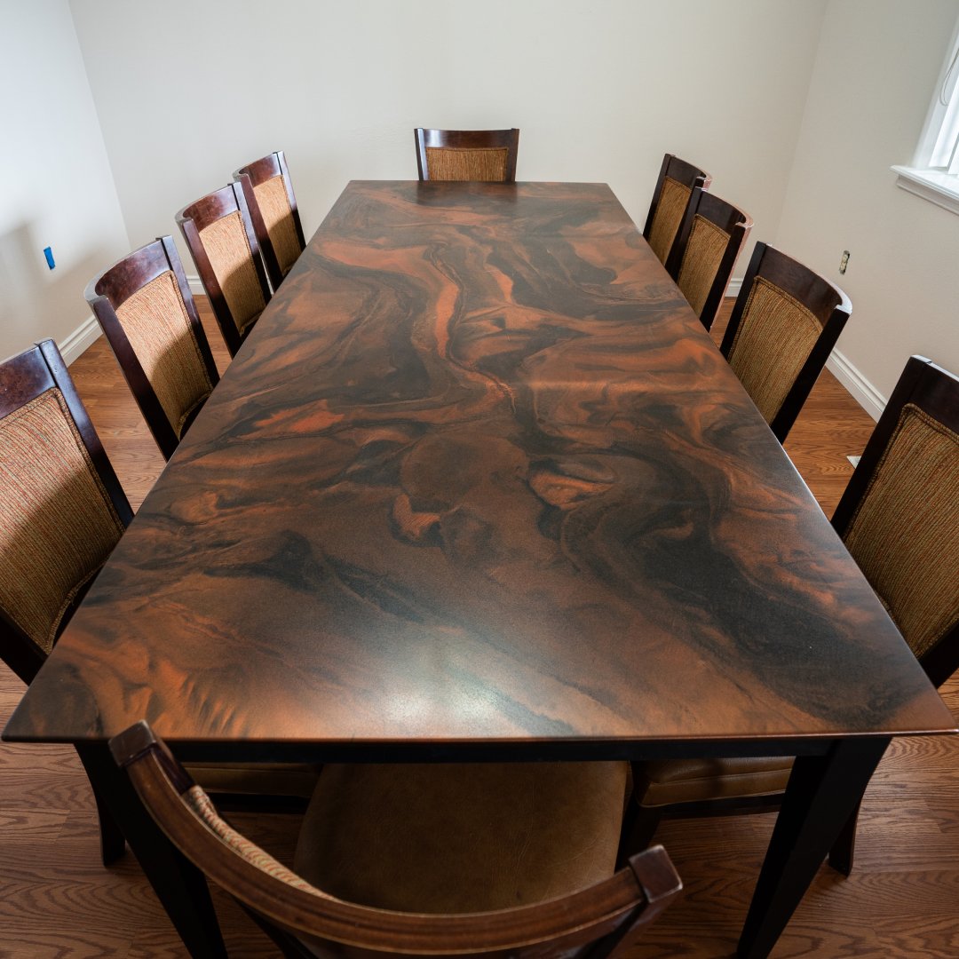 Leggari's tweet photo. Dine in style with Leggari transformations! 🍽️✨ Behold the before and after of a dining table, coated to perfection with our epoxy. Elevate your dining experience. #LeggariDining #TableGlowUp https://t.co/yG9WQJf8oZ
