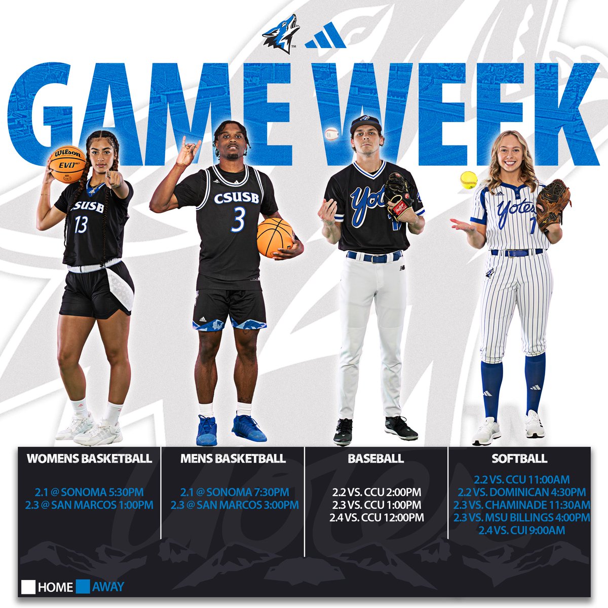 Check out this weeks events, including <a href="/CSUSB_Baseball/">CSUSB Baseball</a> home opener! 

#10TEAMSONEPACK