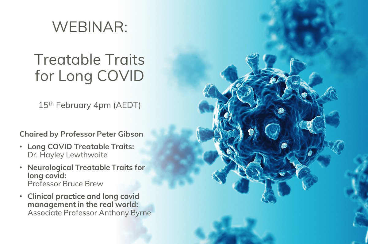 Coming Up soon! Treatable Traits for Long COVID - Treatable Traits 

Register here: 

treatabletraits.org.au/events/treatab… 

#LongCovid #treatabletraits