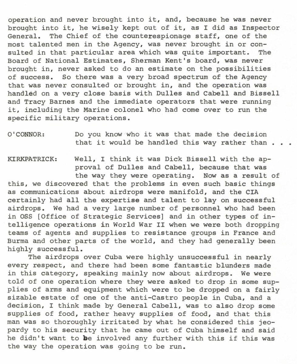 timfattig's tweet photo. This 1967 interview with the former #CIA inspector general, Lyman Kirkpatrick, discusses how the entire #BayOfPigs operation was compartmentalized, how #Helms and #Angleton steered clear of the wreckage, and internal reaction to the IG’s report on the Cuban operation. (Kirkpatrick’s report on the Bay of Pigs was written concurrently with that of General Maxwell Taylor, but Taylor was considerably more “political” in his interpretations than Kirkpatrick would be.)