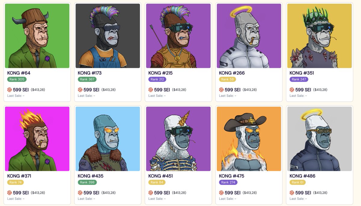 We finally made a reveal of our collection!

Pallet pallet.exchange/collection/kon…

Information about everything including airdrop for holders and token presale will be a bit later 🦍

Enjoy it, kings 👑

#Sei #SeiNetwork #NFT #NFTees