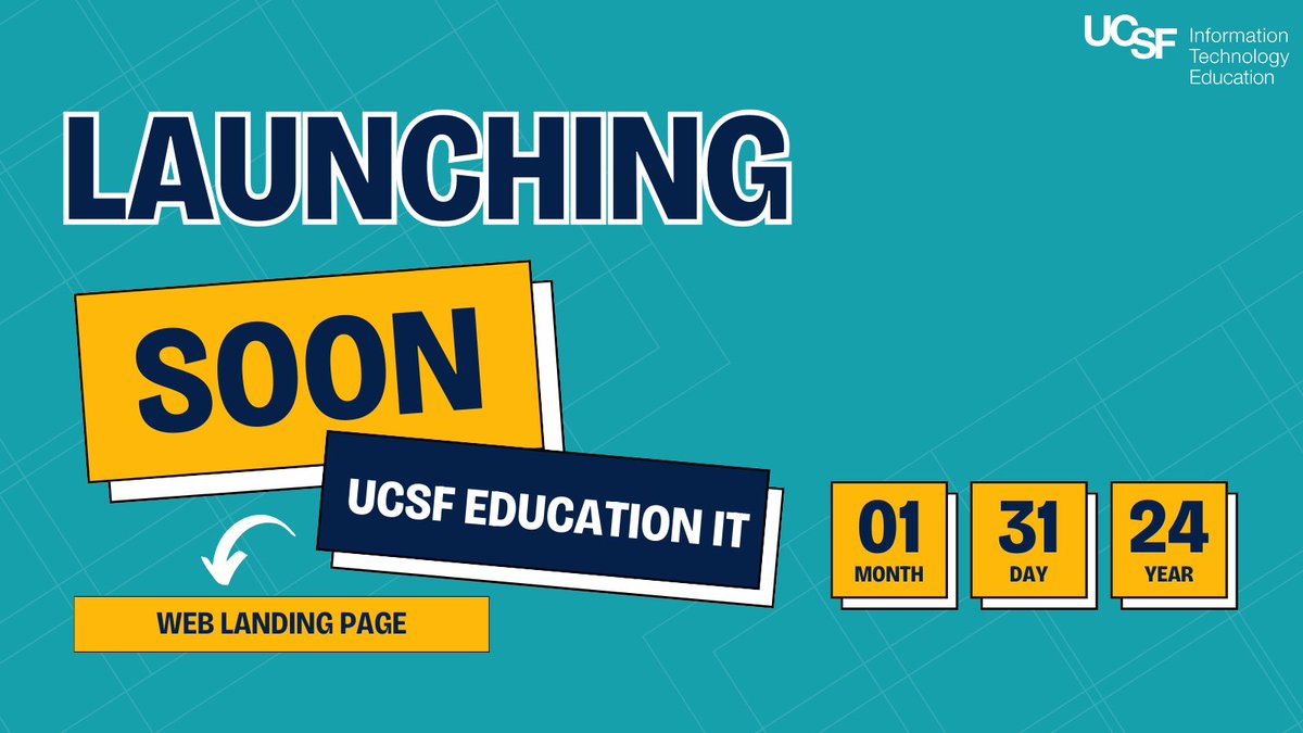 Get ready! 
  
The Education IT's new landing web page launches Wednesday, 1/31/24
  
We support <a href="/UCSF/">UC San Francisco</a>'s mission &amp; values through inclusive edtech services &amp; products. 

You will find all of our services and products via the landing page. 

#UCSF #EducationIT #EdTech #Education