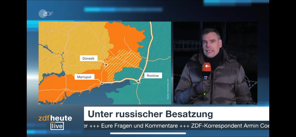 Das <a href="/ZDFheute/">ZDFheute</a> hat eine Liveschalte mit Korrespondenten aus der von Russland besetzten Stadt #Mariupol in der #Ukraine und #Odesa gemacht. Ich habe erhebliche Bauchschmerzen damit. Lasst mich erklären warum: /1
