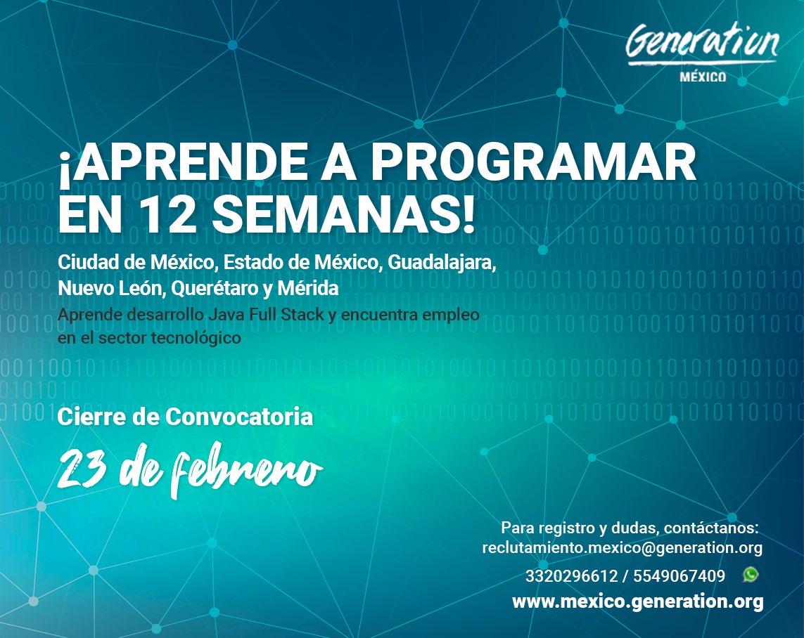GenerationMx1's tweet photo. ¡Ya salió la nueva convocatoria! 🤩
Forma parte de la cohorte 39 y aprende Desarrollo Java FullStack en tan solo 12 semanas. No pierdas la oportunidad de transformar tu carrera y encontrar el empleo de tus sueños.

Regístrate aquí: https://t.co/D8WB7KGBGh https://t.co/Gc0zdYz8rh