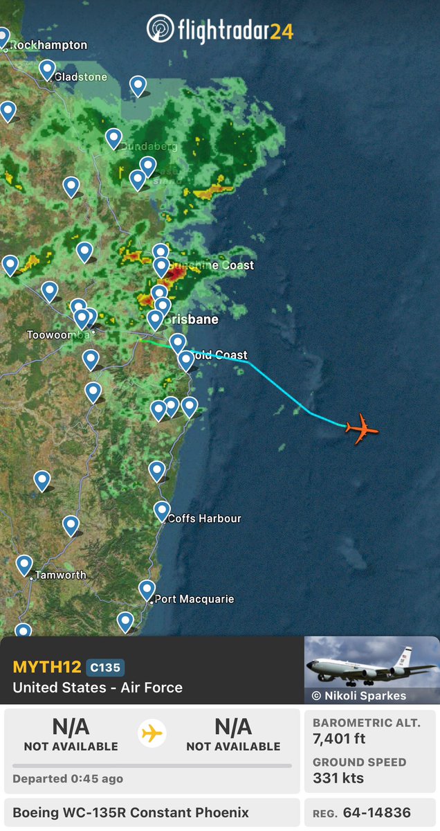 airman941's tweet photo. Interesting one this morning for #MYTH12 (64-14836) out of YAMB, looks to be currently sitting at 7000ft and currently off radar.
Also itβs 3rd sortie down under
#avgeek https://t.co/ZNiUNmh0TO
