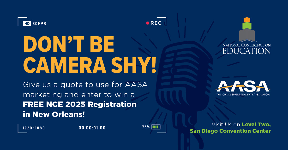 We want to hear YOUR story. Ready to share your experience at #NCE2024?  

On-site, give us a quote to use in AASA marketing and enter to win a FREE #NCE2025 registration for New Orleans. Find us on the 2nd floor of the San Diego Convention Center!