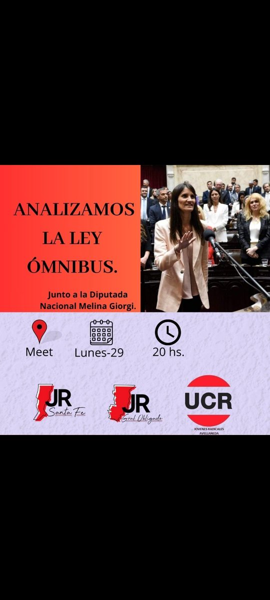 JRProvinciaSF's tweet photo. ANALISIS DE LA LEY ÓMNIBUS 📝

Junto a la @UCRAvellanedaSF, @jrobligado y @melinagiorgi como disertante debatimos los puntos mas álgidos del paquete de medidas que intenta llevar adelante el gobierno nacional.  (+) https://t.co/wXE76Vn5C6