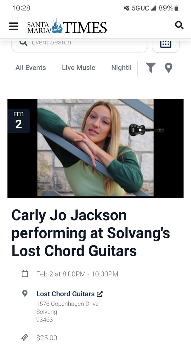 Carly Jo Jackson (@carlyjoofficial) on Twitter photo To my #SantaBarbara and #Solvang friends - I will be at <a href="/lostchordgtrs/">Lost Chord Guitars</a> this Fri & Sat! Tickets at lostchordguitars.com To my #SantaBarbara and #Solvang friends - I will be at <a href="/lostchordgtrs/">Lost Chord Guitars</a> this Fri & Sat! Tickets at lostchordguitars.com