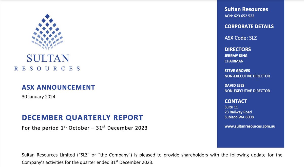 SultanResources's tweet photo. $SLZ has released its December quarterly report with all the latest on the:
❗Calesi #nickel project
❗Kulin Hill nickel, #cobalt and #PGE project
❗And the Lake Grace #gold project
📖 Read more from the #ASX report here ➡️ https://t.co/Hm5YJZiQmz https://t.co/ShtP0nb9Hz
