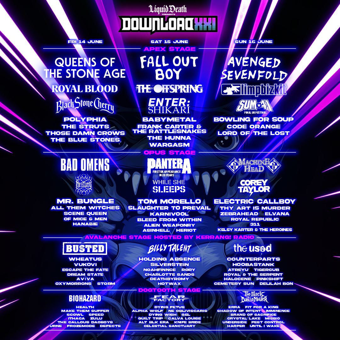 The daily lineups have just been announced for @DownloadFest 2024! We'll see you on Sunday, June 16th! Tickets are on sale now at downloadfestival.co.uk/tickets. #DLXXI