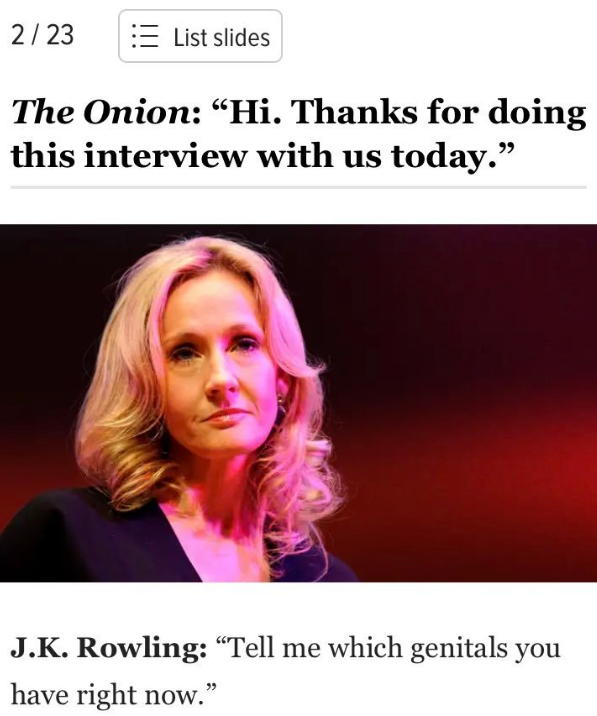 ConradkBarwa's tweet photo. The Onion absolutely destroying JK Rowling 😭😭😭 https://t.co/OQeXfm78N3
