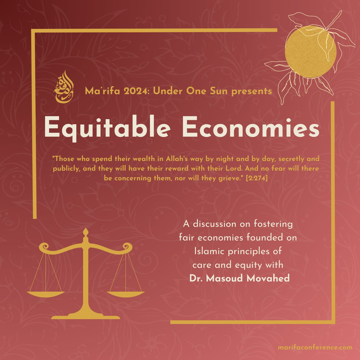 MarifaPrograms's tweet image. "Those who spend their wealth in Allah's way by night and by day, secretly and publicly—they will have their reward with their Lord. And no fear will there be concerning them, nor will they grieve." Qur’an 2:274

Join Dr. Masoud Movahed for a discussion on Islam and the economy.